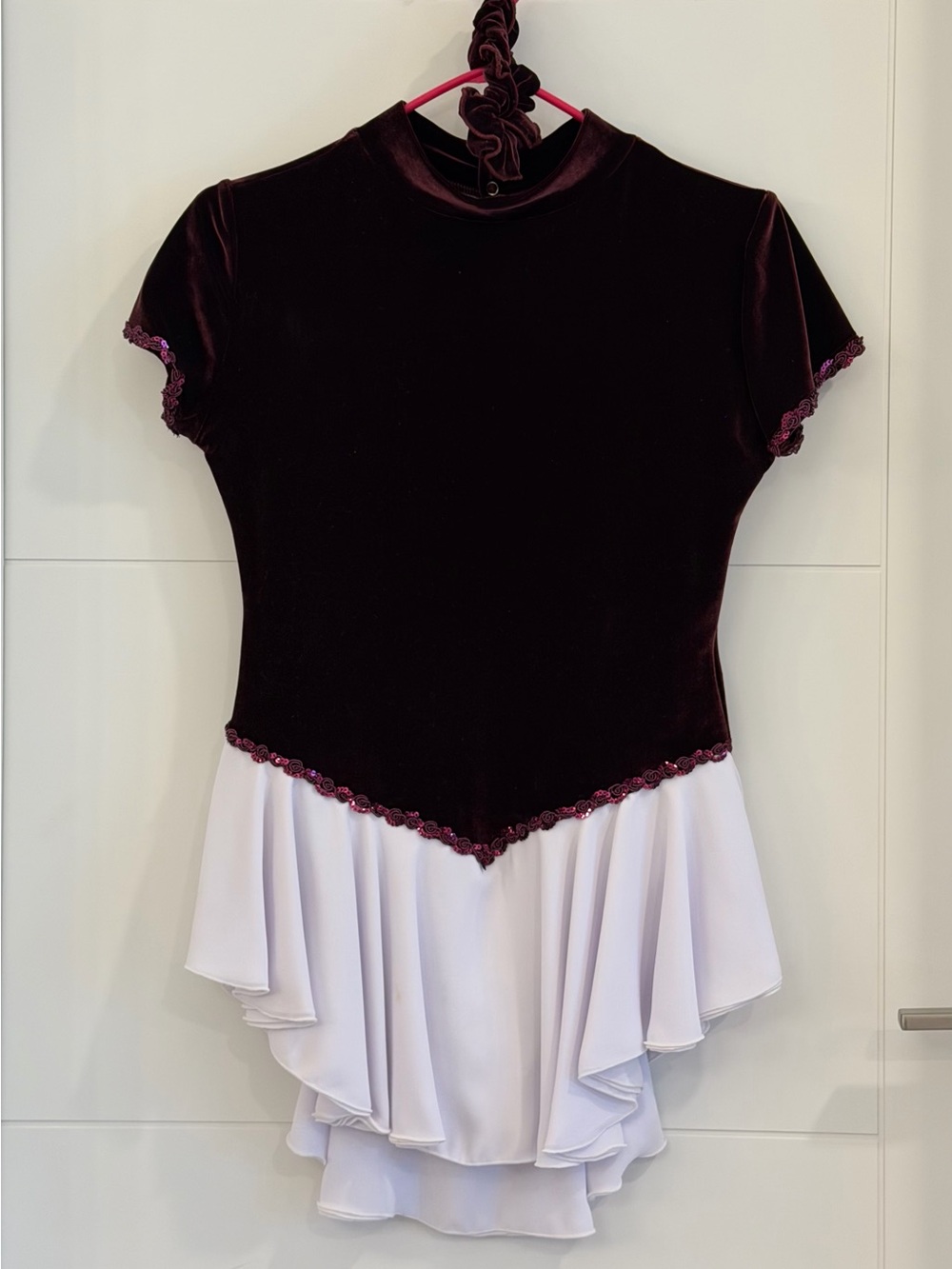 Velvet and Chiffon Two-Tone Women’s Top - Deep Burgundy and White